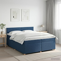 vidaXL Kontinentalsäng med madrass med huvudgavel Blå 200 x 200 cm Tyg