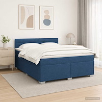 vidaXL Boxspring säng med madrass och LED Blå 160 x 200 cm Tyg