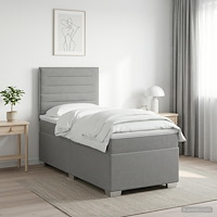 vidaXL Boxspring säng med madrass och LED Ljusgrå 90 x 190 cm Tyg