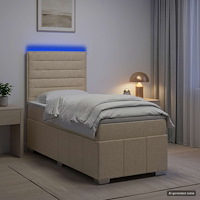 vidaXL LED sängram med madrass med huvudgavel Gräddvit 80 x 200 cm Tyg