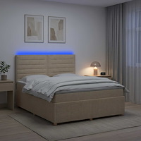 vidaXL LED sängram med madrass Gräddvit 160 x 200 cm Tyg