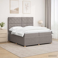 vidaXL LED sängram med madrass med huvudgavel Taupe 200 x 200 cm Tyg