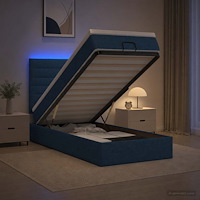 vidaXL Ottoman-säng med madrass och LED Blå 100 x 200 cm Tyg