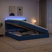 vidaXL LED förvaringssäng med madrass Blå 200 x 200 cm Tyg