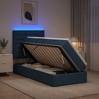 vidaXL LED förvaringssäng med madrass Blå 100 x 200 cm Tyg