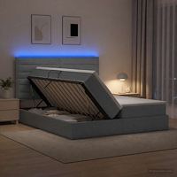 vidaXL LED förvaringssäng med madrass Ljusgrå 180 x 200 cm Tyg