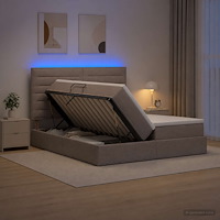 vidaXL LED förvaringssäng med madrass Taupe 180 x 200 cm Tyg