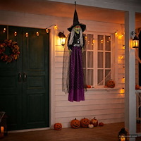 vidaXL Hängande halloweenhäxa SPOOKA Lila 30 x 133 cm Plast och tyg