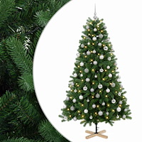 vidaXL Konstgjord julgran med julkulor 180 cm 300 LED-lampor Varmvit