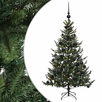 vidaXL Konstgjord julgran med julkulor 150 cm 150 LED-lampor Varmvit