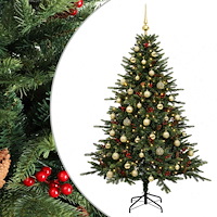 vidaXL Konstgjord julgran med julkulor 150 cm 150 LED-lampor Varmvit