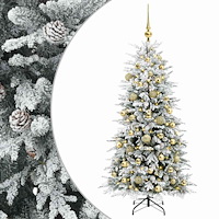 vidaXL Konstgjord julgran med kulor 120 cm 150 LED-lampor Varmvit