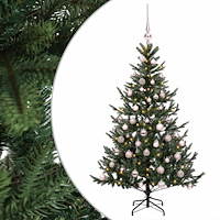 vidaXL Konstgjord julgran med julkulor 150 cm 150 LED-lampor Varmvit