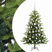 vidaXL Konstgjord julgran med kulor 120 cm 150 LED-lampor Varmvit