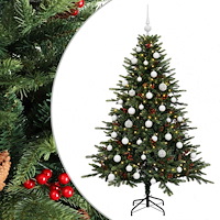 vidaXL Konstgjord julgran med julkulor 150 cm 150 LED-lampor Varmvit