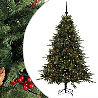 vidaXL Konstgjord julgran med julkulor 180 cm 300 LED-lampor Varmvit
