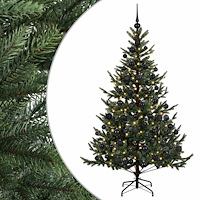 vidaXL Konstgjord julgran med julkulor 180 cm 300 LED-lampor Varmvit