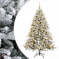 vidaXL Konstgjord julgran med julkulor 180 cm 300 LED-lampor Varmvit