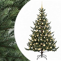 vidaXL Konstgjord julgran med julkulor 210 cm 300 LED-lampor Varmvit