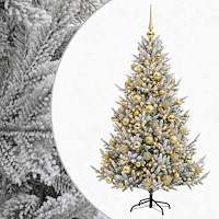 vidaXL Konstgjord julgran med julkulor 180 cm 300 LED-lampor Varmvit