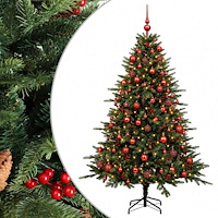vidaXL Konstgjord julgran med julkulor 180 cm 300 LED-lampor Varmvit