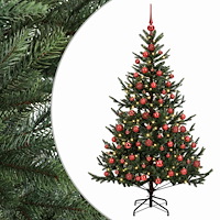 vidaXL Konstgjord julgran med julkulor 180 cm 300 LED-lampor Varmvit