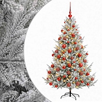vidaXL Konstgjord julgran med julkulor 210 cm 300 LED-lampor Varmvit