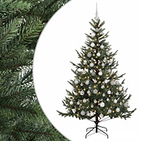 vidaXL Konstgjord julgran med julkulor 180 cm 300 LED-lampor Varmvit