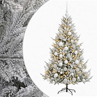 vidaXL Konstgjord julgran med julkulor 210 cm 300 LED-lampor Varmvit