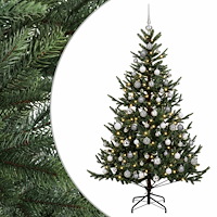 vidaXL Konstgjord julgran med julkulor 180 cm 300 LED-lampor Varmvit