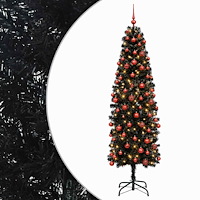 vidaXL Smal konstgjord julgran med julkulor 210 cm 300 LED-lampor