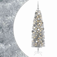 vidaXL Smal konstgjord julgran med julkulor 180 cm 300 LED-lampor