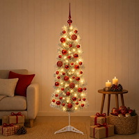 vidaXL Smal konstgjord julgran med julkulor 150 cm 150 LED-lampor