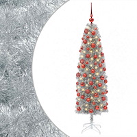 vidaXL Smal konstgjord julgran med julkulor 180 cm 300 LED-lampor