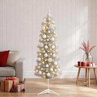 vidaXL Smal konstgjord julgran med julkulor 150 cm 150 LED-lampor