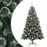 vidaXL Konstgjord julgran med julkulor 210 cm 300 LED-lampor Varmvit