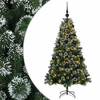 vidaXL Konstgjord julgran med julkulor 120 cm 150 LED-lampor Varmvit