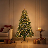 vidaXL Konstgjord julgran med julkulor 120 cm 150 LED-lampor Varmvit
