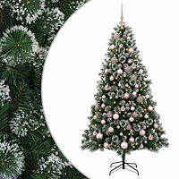 vidaXL Konstgjord julgran med julkulor 240 cm 300 LED-lampor Varmvit