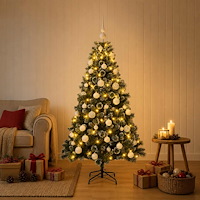 vidaXL Konstgjord julgran med julkulor 120 cm 150 LED-lampor Varmvit