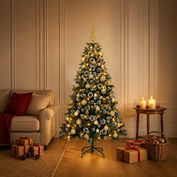 vidaXL Konstgjord julgran med julkulor 120 cm 150 LED-lampor Varmvit