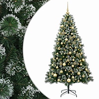 vidaXL Konstgjord julgran med julkulor 180 cm 300 LED-lampor Varmvit