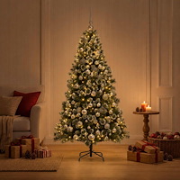 vidaXL Konstgjord julgran med julkulor 210 cm 300 LED-lampor Varmvit