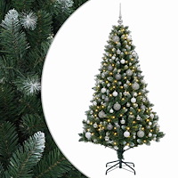 vidaXL Konstgjord julgran med kulor 210 cm 300 LED-lampor Varmvit