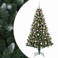 vidaXL Konstgjord julgran med kulor 240 cm 300 LED-lampor Varmvit