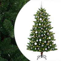 vidaXL Konstgjord julgran med kulor 210 cm 300 LED-lampor Varmvit