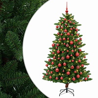 vidaXL Konstgjord julgran med kulor 180 cm 300 LED-lampor Varmvit