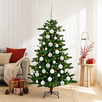 vidaXL Konstgjord julgran med kulor 150 cm 150 LED-lampor Varmvit