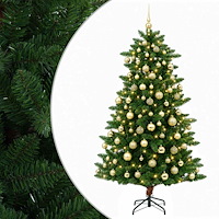 vidaXL Konstgjord julgran med julkulor 180 cm 300 LED-lampor Varmvit