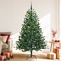 vidaXL Konstgjord julgran med julkulor 150 cm 150 LED-lampor Varmvit
